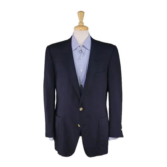 Giuseppe New York Bespoke Navy Blue 100% Cashmere Patch Pocket Blazer Jacket 42R - Picture 1 of 12